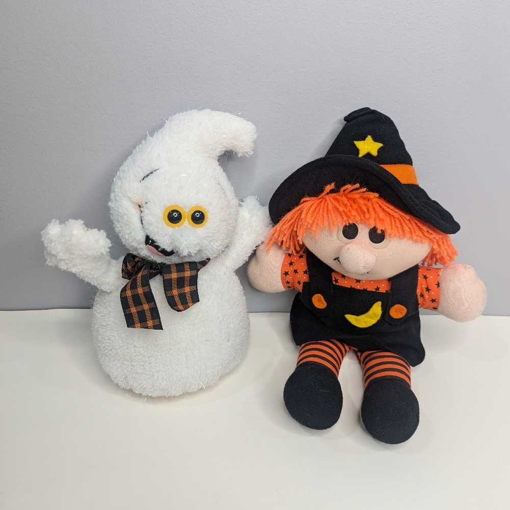 Russ Berrie Frites Smiling Ghost AND Vintage 1986 Dakin Witch Plush Doll